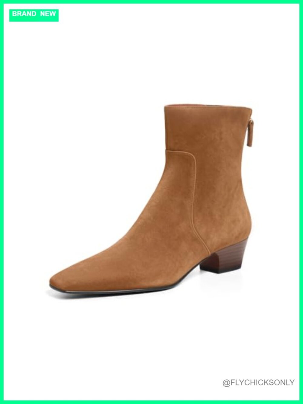 Square Toe Ankle Boots Block Low Heel Back Zipper Booties